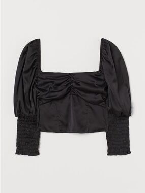 H & M Ruched Square-Neck Puff Sleeve Crop Top